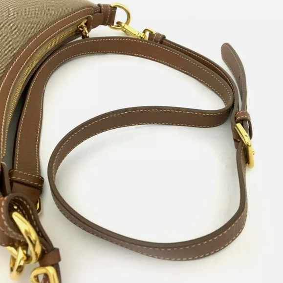 PRADA JACQUARD LOGO CANVAS BEIGE LEATHER SHOULDER BAG/R3364 - Picture 8 of 15